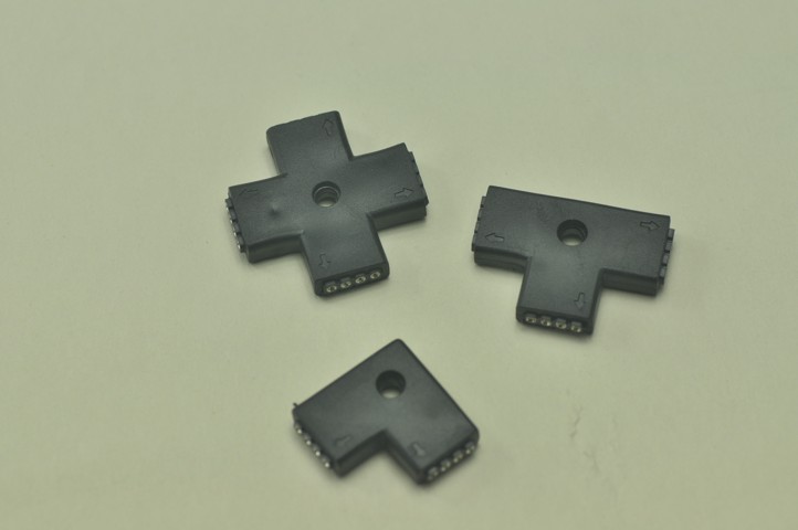 (image for) RGB Black 4pin \"L\" \"T\" \'+\" Type Connector For LED RGB Strip connecter to 90 180 360 degrees Both for 5050 3528 RGB Strip